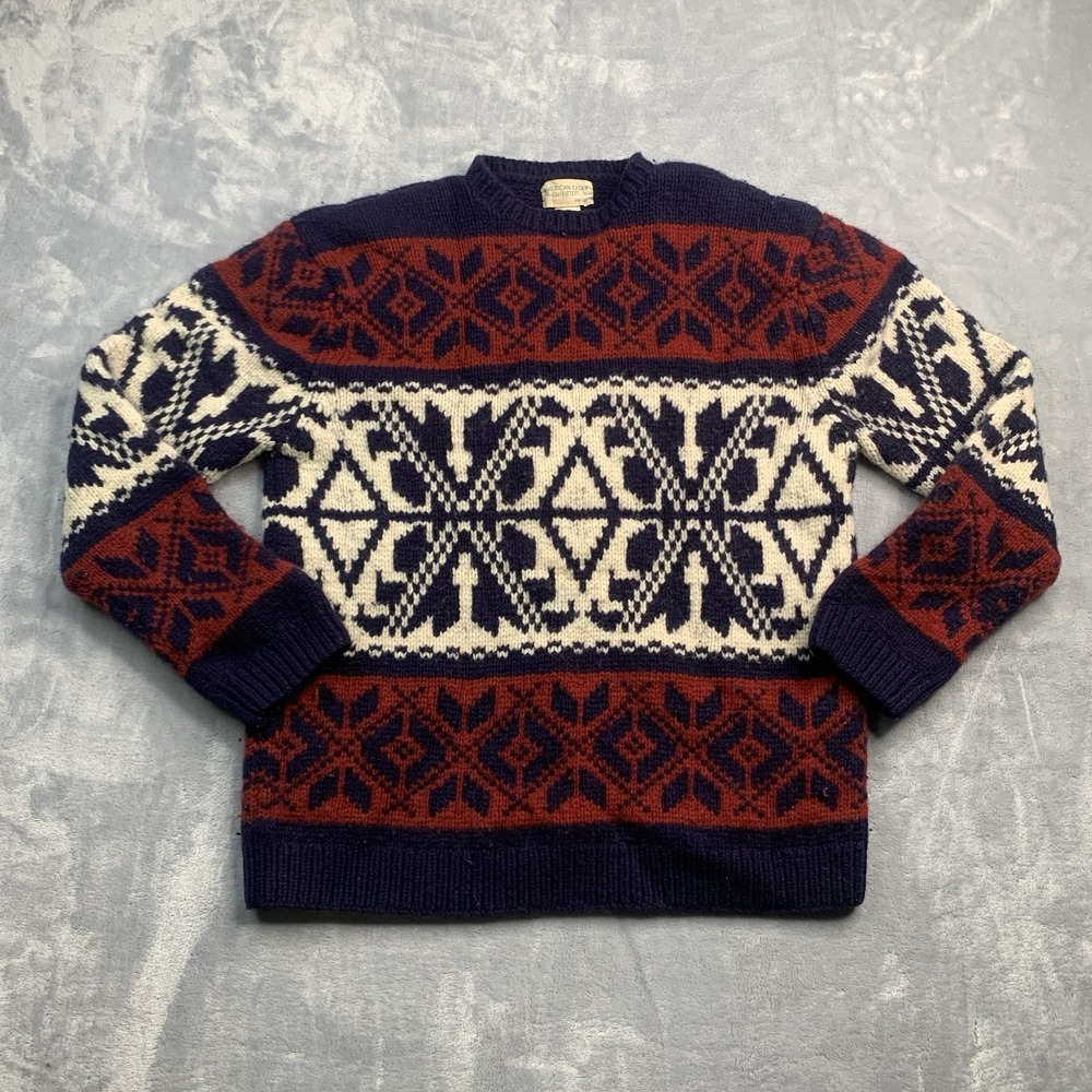 Vintage American Eagle Chunky Knit 100% Lambs Wool Sweater Snowflake Size M